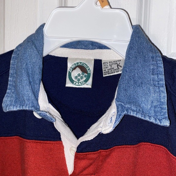 Youth Appalachian Trail Rugby Style Shirt Sz. 7 Color Block Rare Denim Collar - Picture 2 of 4